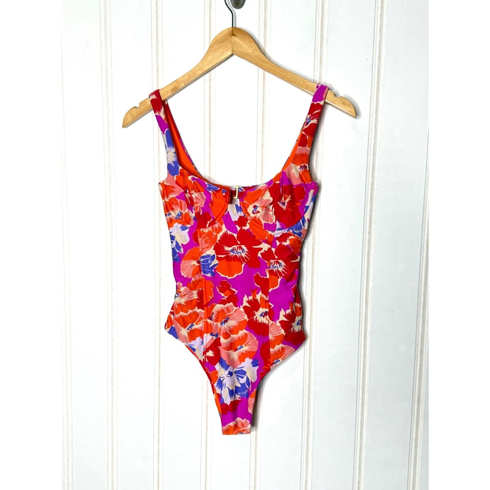 L*Space Nicolette One Piece Swimsuit Floral Underwire Pink Orange Size 4 - Picture 3 of 14
